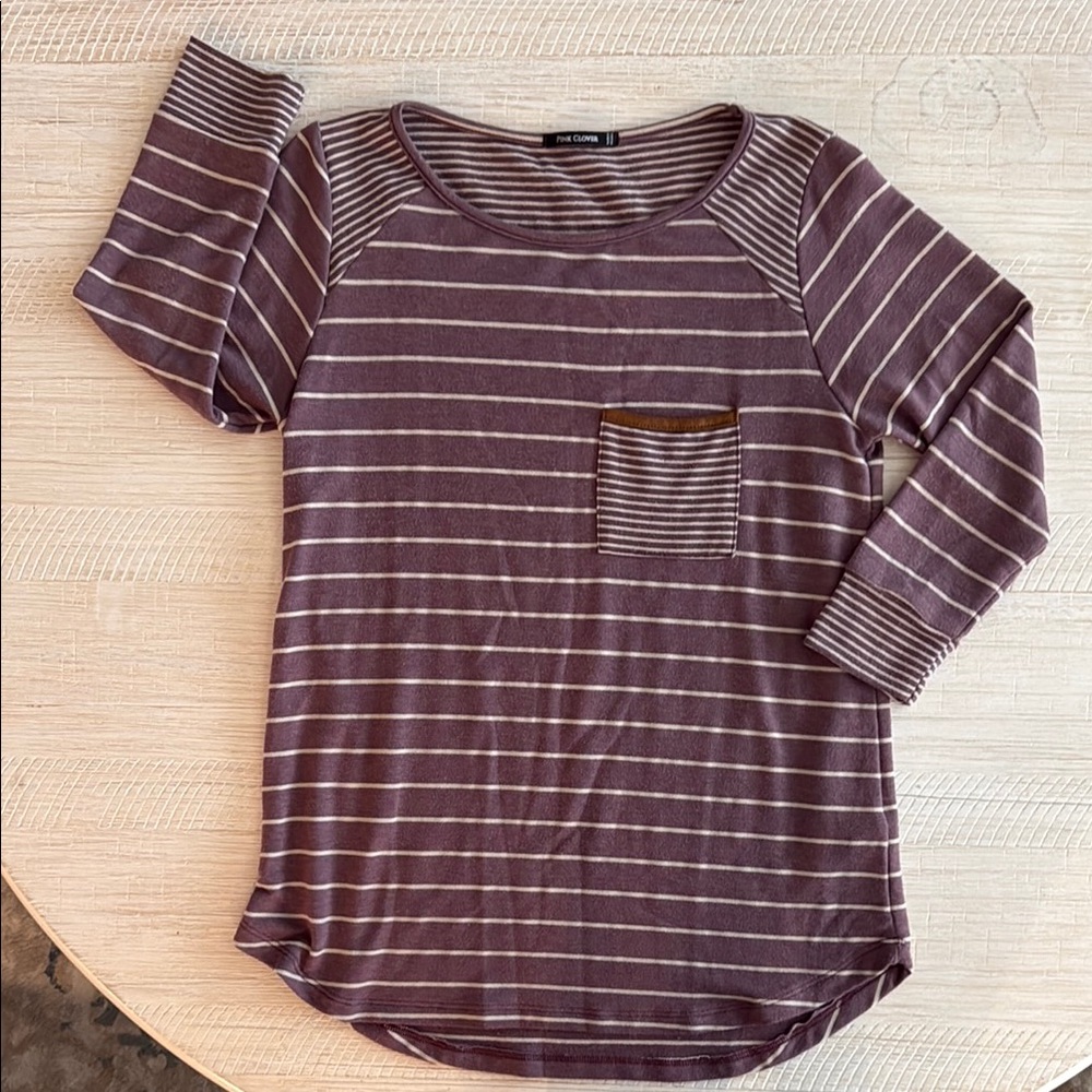 Pink Clover Striped 3/4 Sleeve Top with Pocket